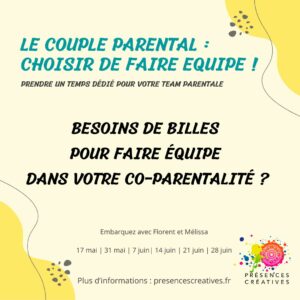 Ateliers Le couple parental - Mai - Juin 2024- Mélissa Sorin et Florent Arpin-Pont - En ligne - Présences Créatives